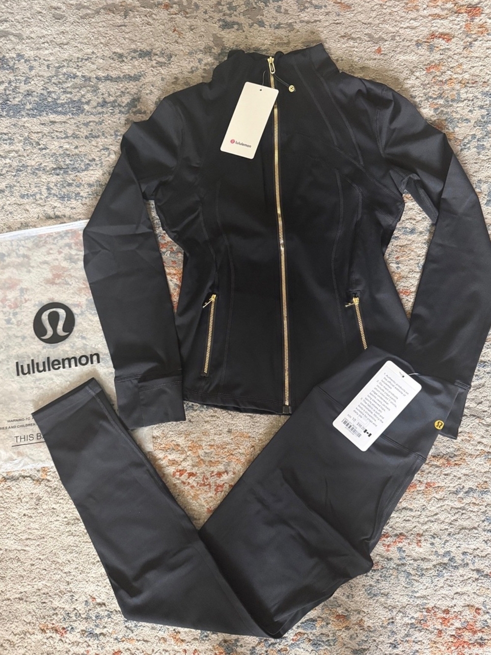 lululemon  Black Jacket & Leggings Set with Gold Zippers